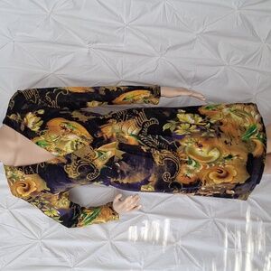 Vintage Oleg Cassini Black and Gold Faux Wrap Dress.